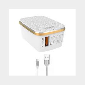 LDNIO QC3.0 18W Adaptive Fast Charging Travel USB Charger and Type-C Cable-50582/8574 B2 (S1)