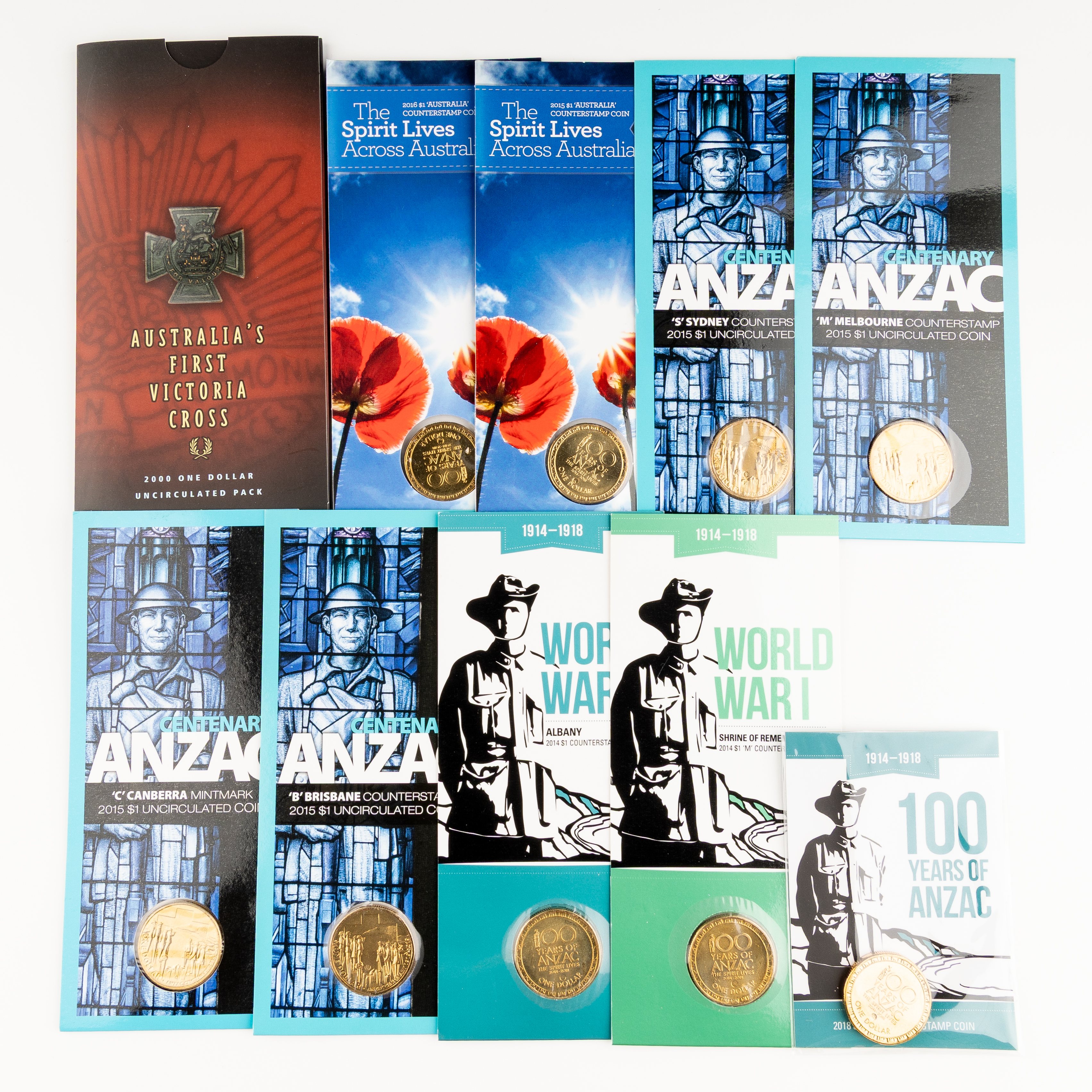 59 · Elizabeth II, Various ANZAC & First Victoria Cross, One Dollar, 2000 - 2016,  UNC