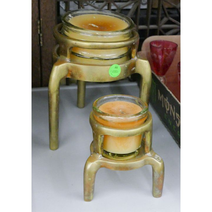 2pc Designer Brass Candle Stands 5'' and 8''
