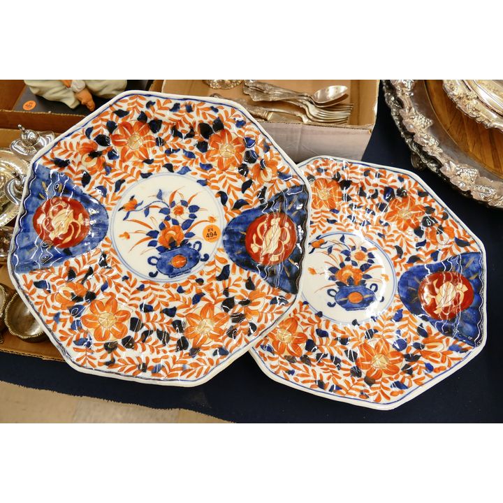 Pair Antique Imari Octagonal Trays- 11.5''