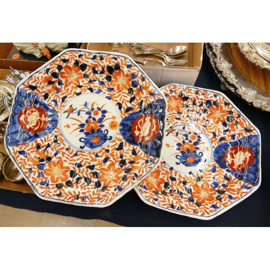 Pair Antique Imari Octagonal Trays- 11.5''