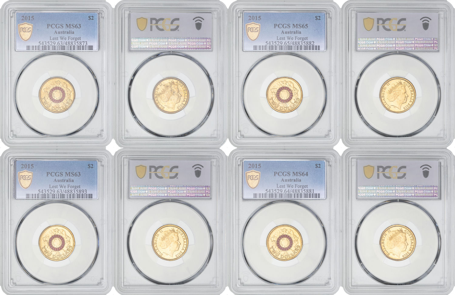 Elizabeth II, Lest We Forget, Two Dollars, 2015, PCGS MS63 - MS65