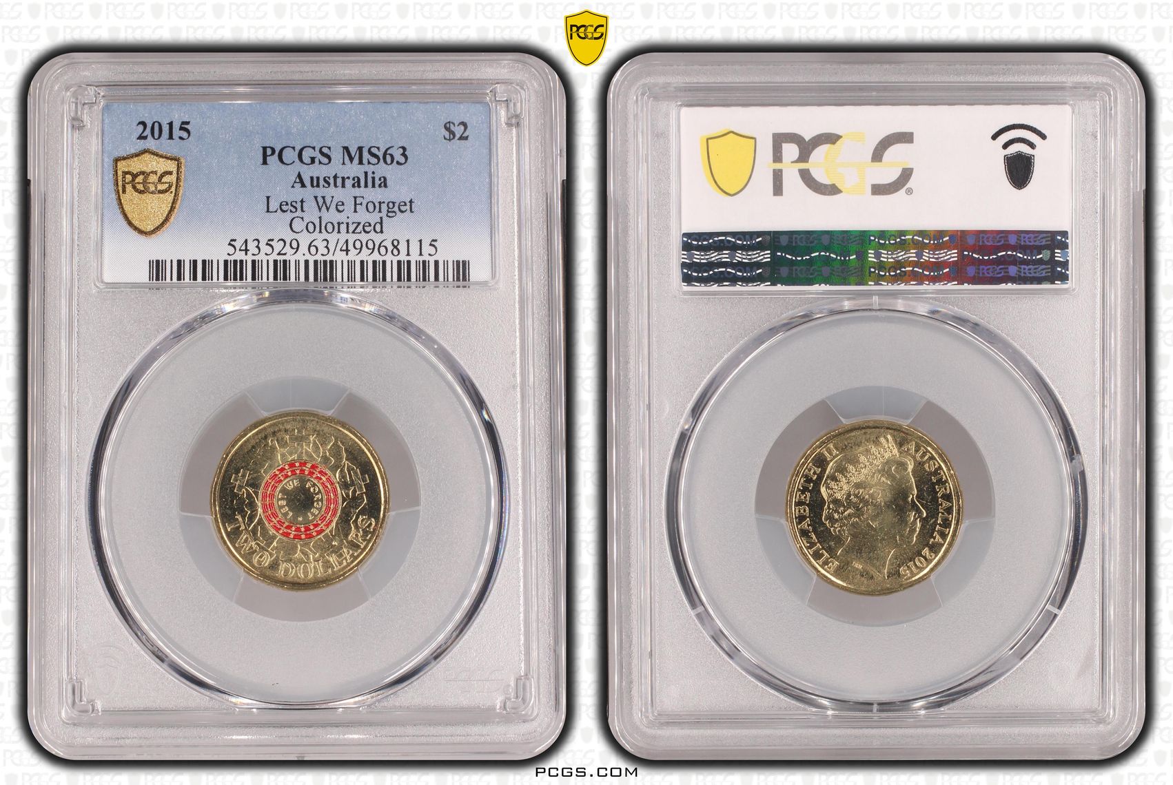 Lest We Forget Colourised, Two Dollar, 2015, PCGS MS63