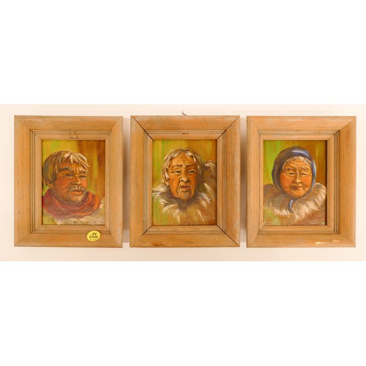 3pc Willi Alaskan Eskimo Small Portrait Oils Framed- 7x6'' each