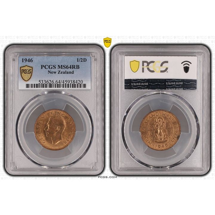 1946 New Zealand Half Penny PCGS - MS64RB -420