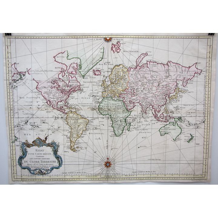 Jacques Nicolas Bellin 'Essai d’une carte réduite contenant les parties connues du globe terrestre'