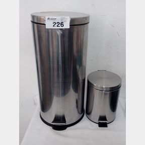 CASA ROMA 5LITRE 30LITRE STAINLESS STEEL PEDAL BIN COMBO SET - SILVER -