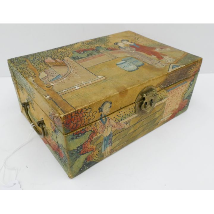 Old Chinese Decorated Courtesan Pigskin Box- 7x10''