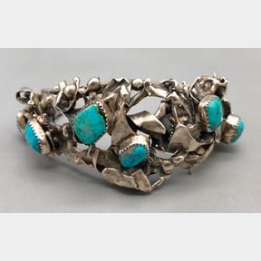 Unique Style Turquoise And Sterling Silver Bracelet