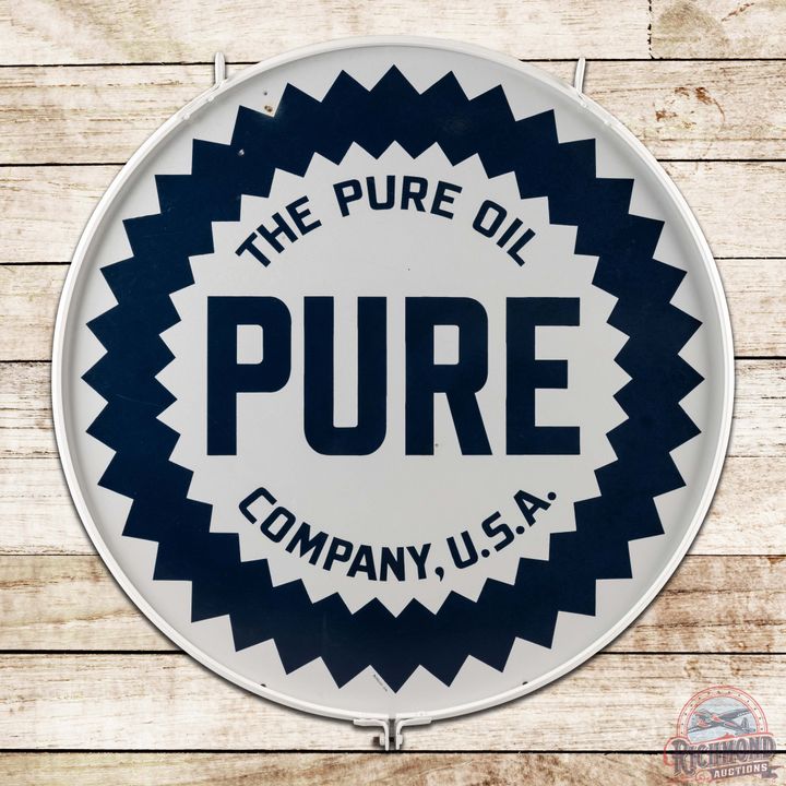 Fantastic The Pure Oil Company Gasoline 42' Double Sided Porcelain Sign w/ Ring