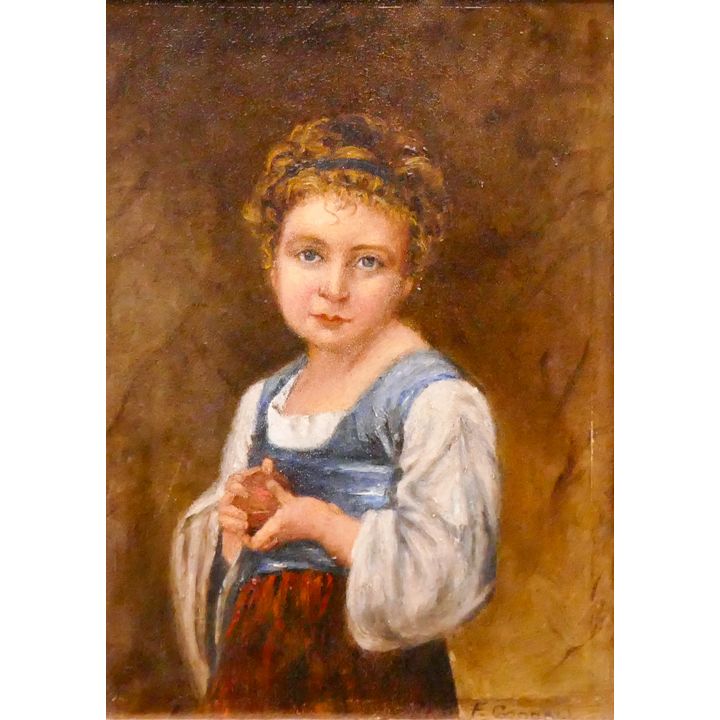 F. Goodall Child with Apple Oil Painting Framed- 16x12''