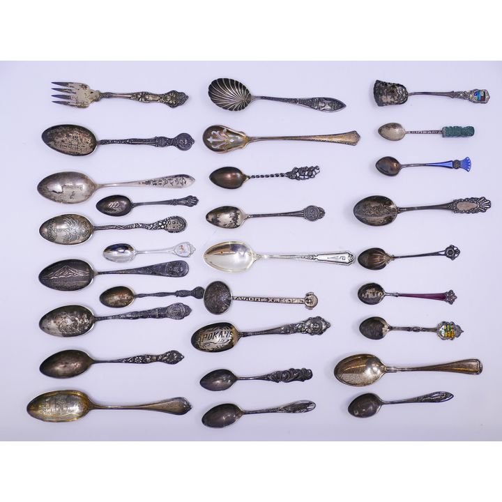 Box Antique Sterling Souvenir Spoons Etc- 357g TW