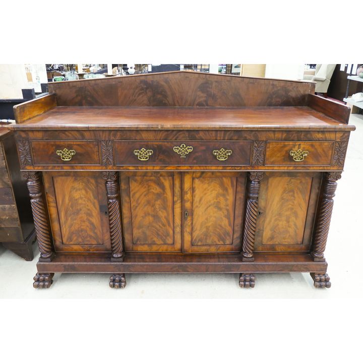 Antique Carved Flame Mahogany Sideboard with Columns- 50x70x25''
