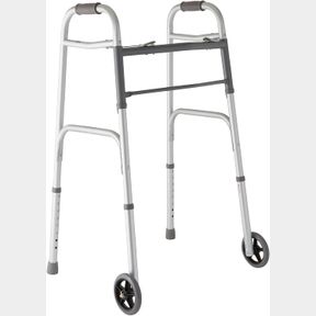 MEDLINE TWO-BUTTON FOLDING WALKER WITH WHEELS, METALLIC, 1 COUNT