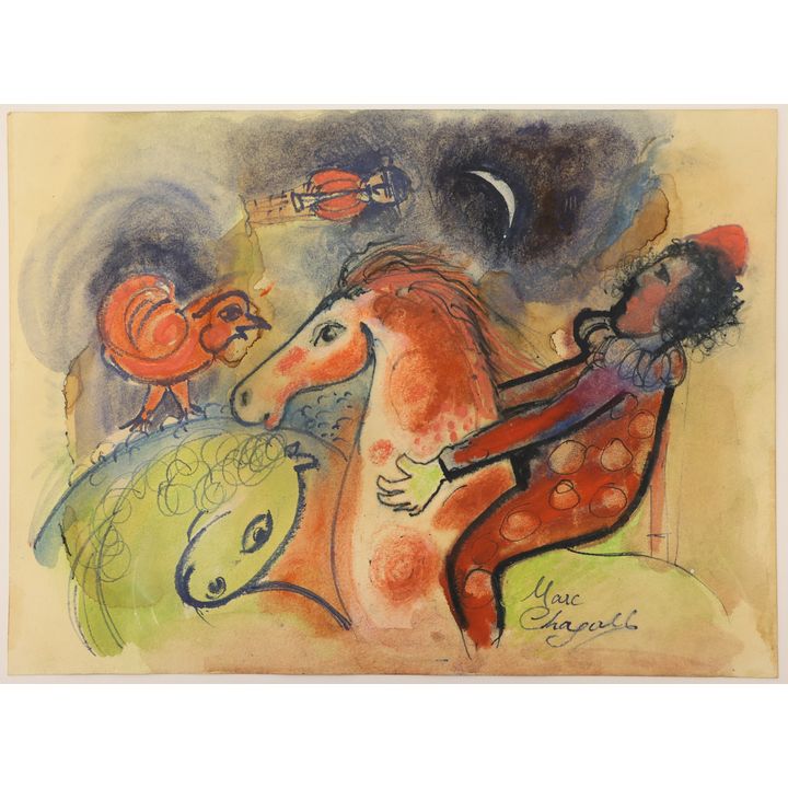 After Marc Chagall ''The Red Horse'' Watercolor on Paper 11''x15''