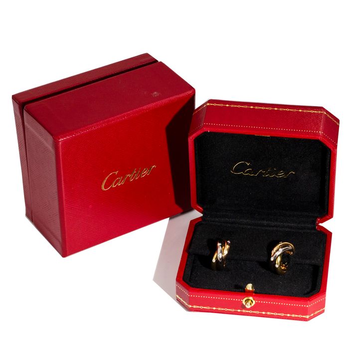 Cartier Trinity Tri Colour Hoop Earrings 18 Carat with Box,