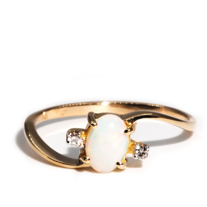 9 Carat Gold Australian Opal and Diamond Ring