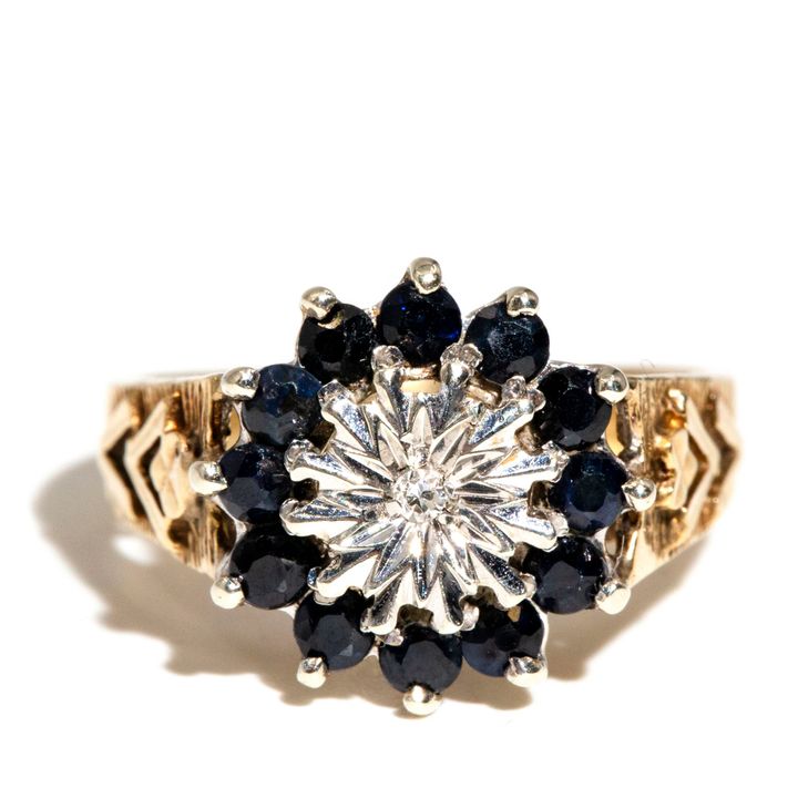 Sapphire & Diamond Vintage 9 Carat Gold Ring,