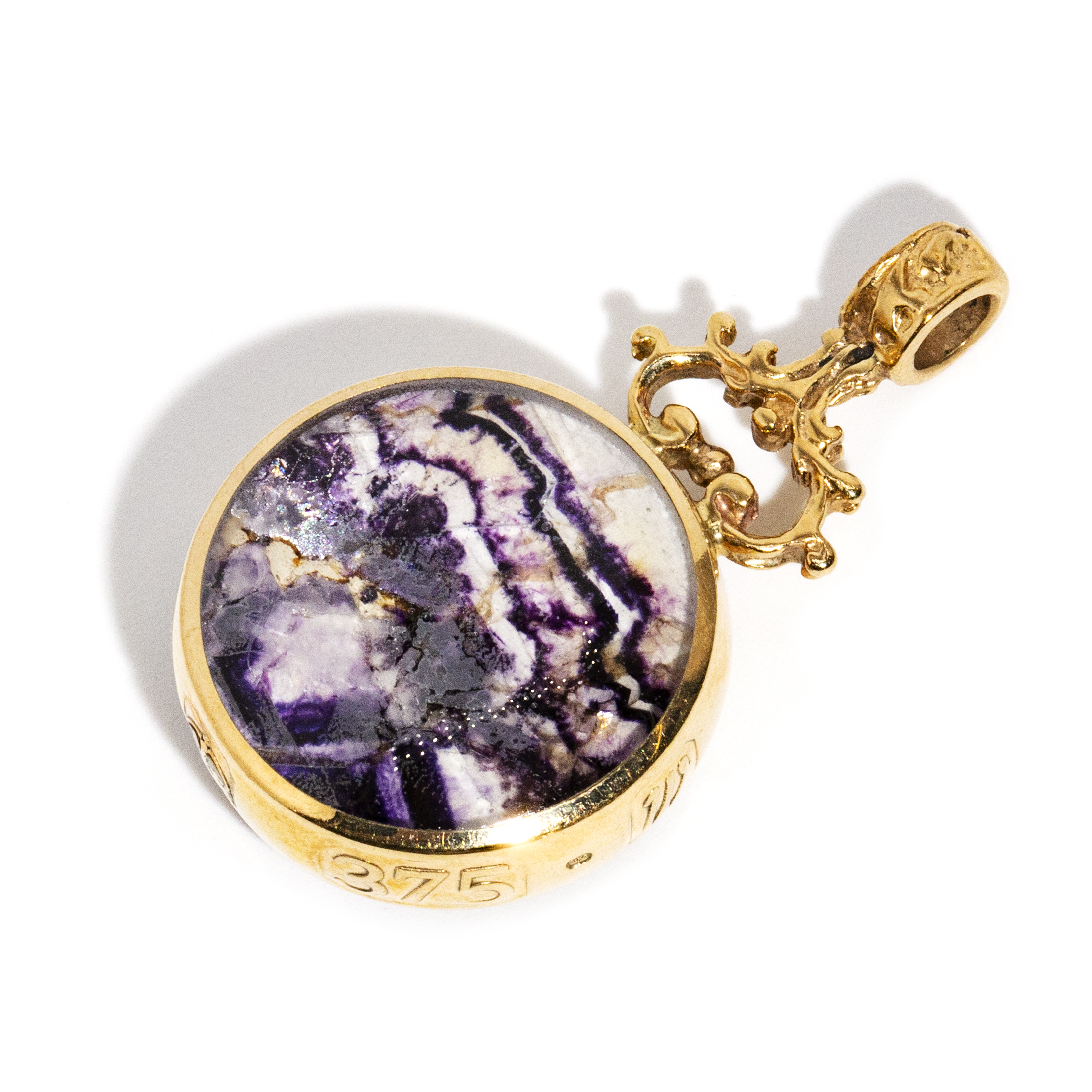 166 · "Blue John" & Carnelian 9 Carat Gold Pendant