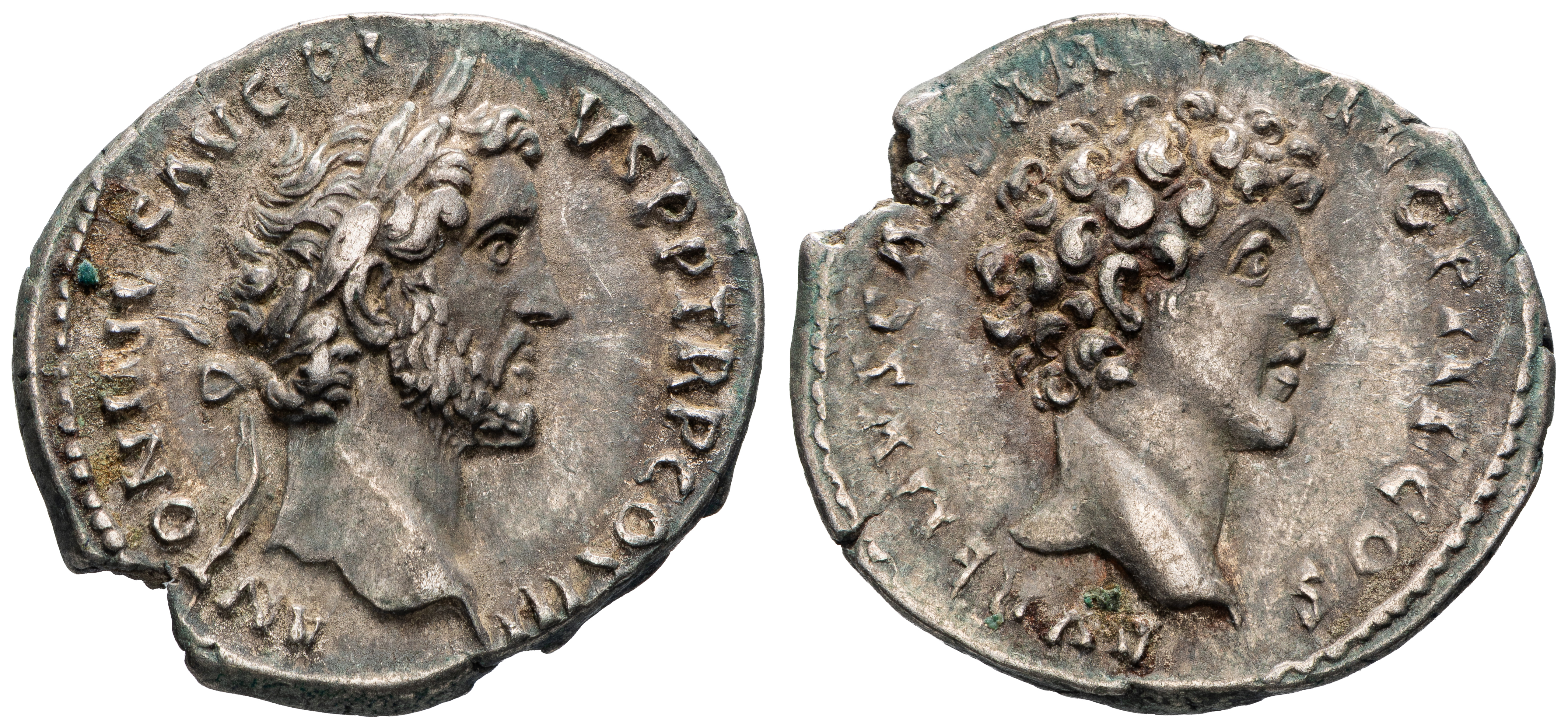 Antoninus Pius With Marcus Aurelius As Caesar, Ar Denarius, 140 Ad, Vf