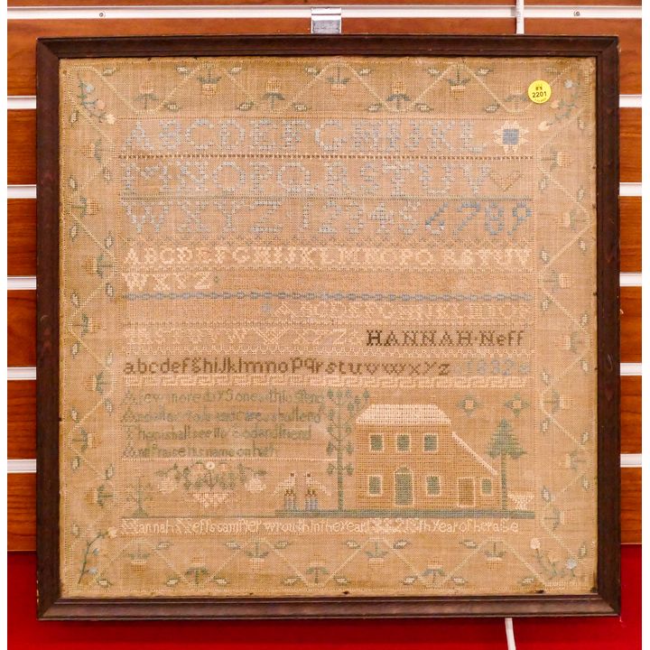 1832 Pictorial Needlework Sampler Framed- 19x19''