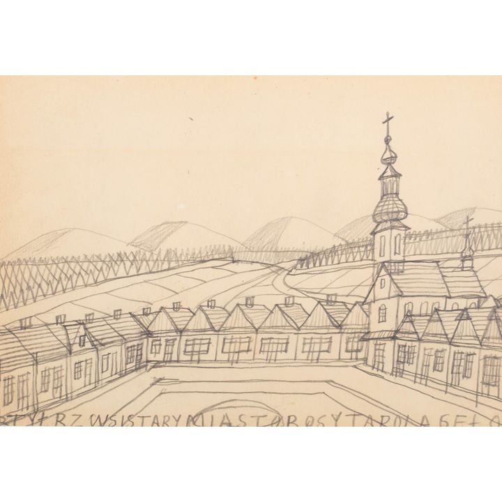 Widok z kościołem, ok. 1960 r.