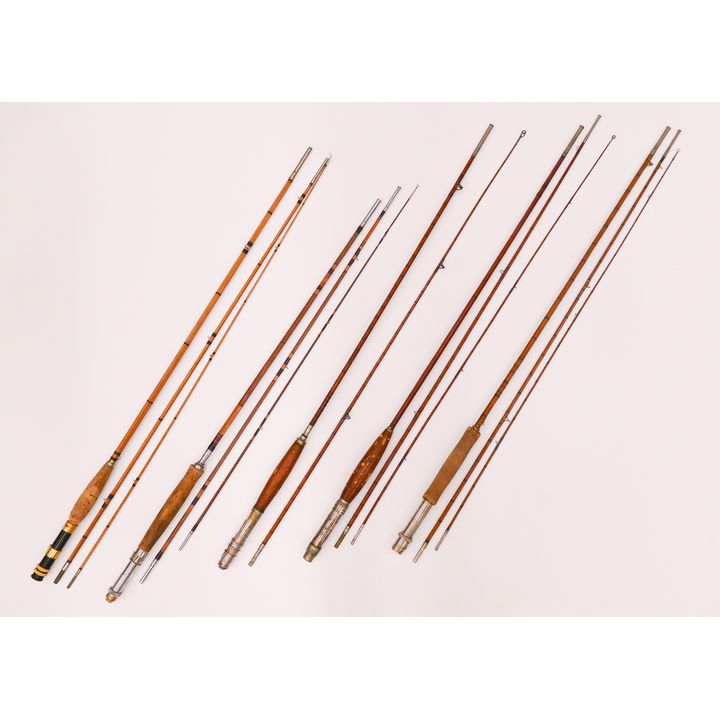 5pc Vintage Split Bamboo Fly Fishing Rods. Unmarked.