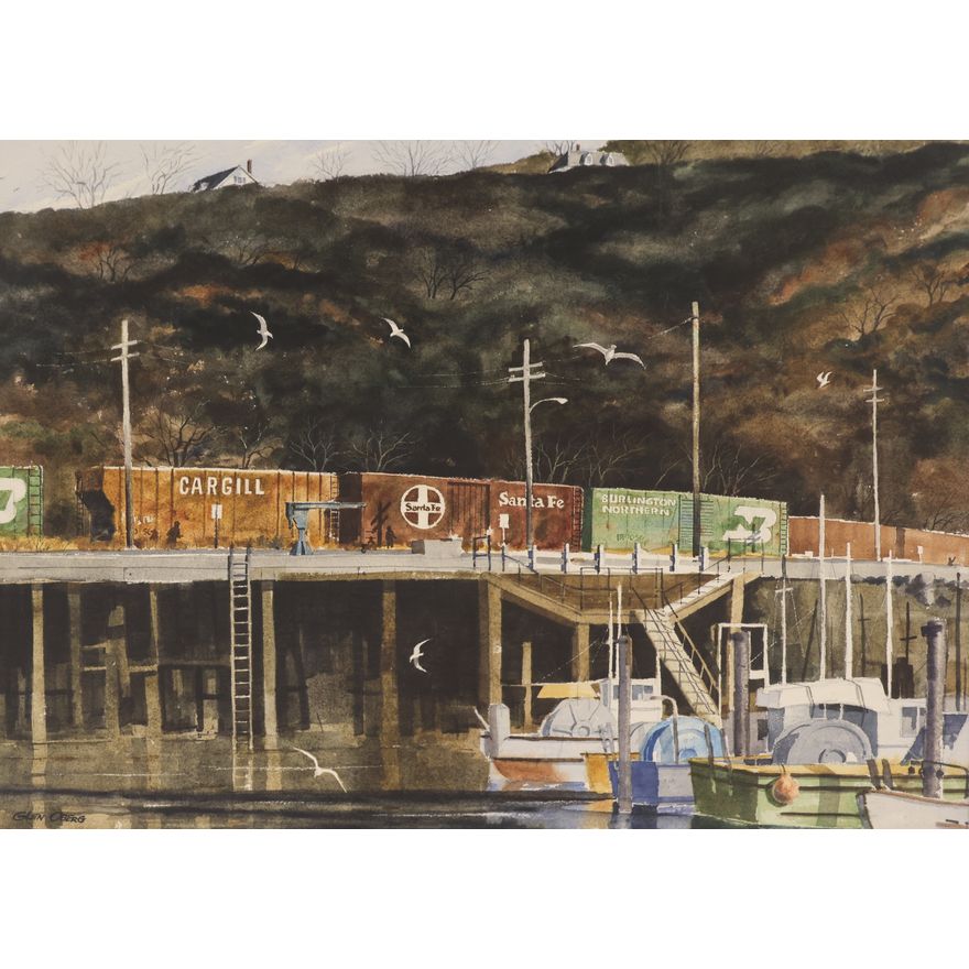 Glen Oberg ''Harbor Train Cars'' Watercolor