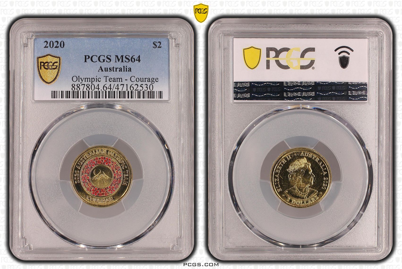 Elizabeth II, Olympic Team - Courage, Two Dollar, 2020, PCGS MS64