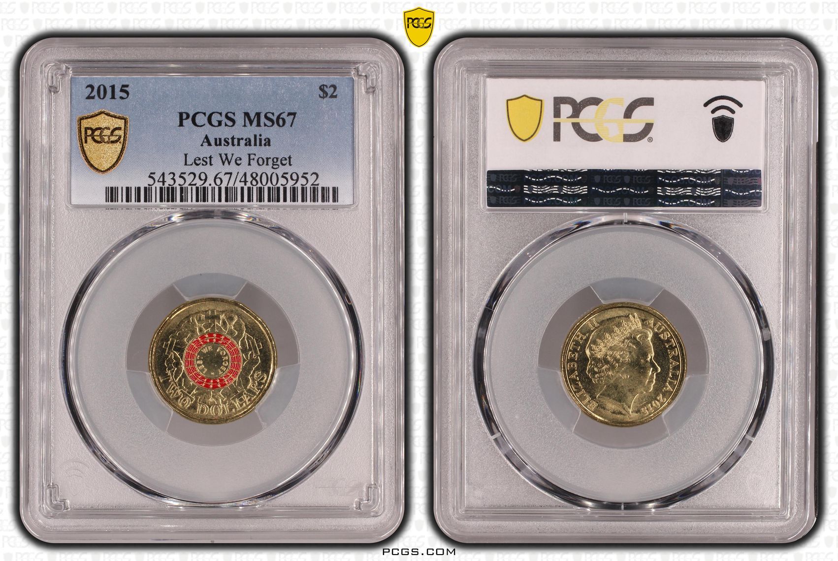 Elizabeth II, Lest We Forget Colorized, Two Dollar, 2015, PCGS MS67