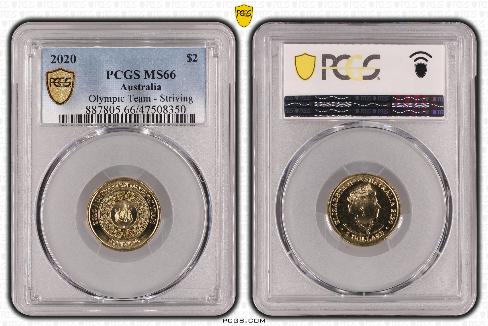 Elizabeth II, Olympic Team - Striving , Two Dollar, 2020, PCGS MS66