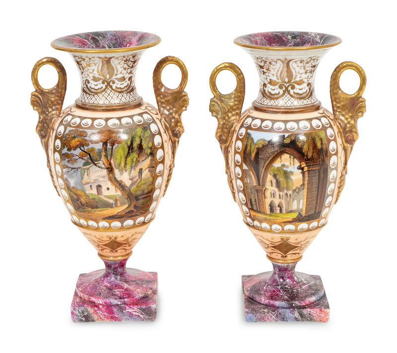 A Pair of Paris Porcelain Topographical Vases