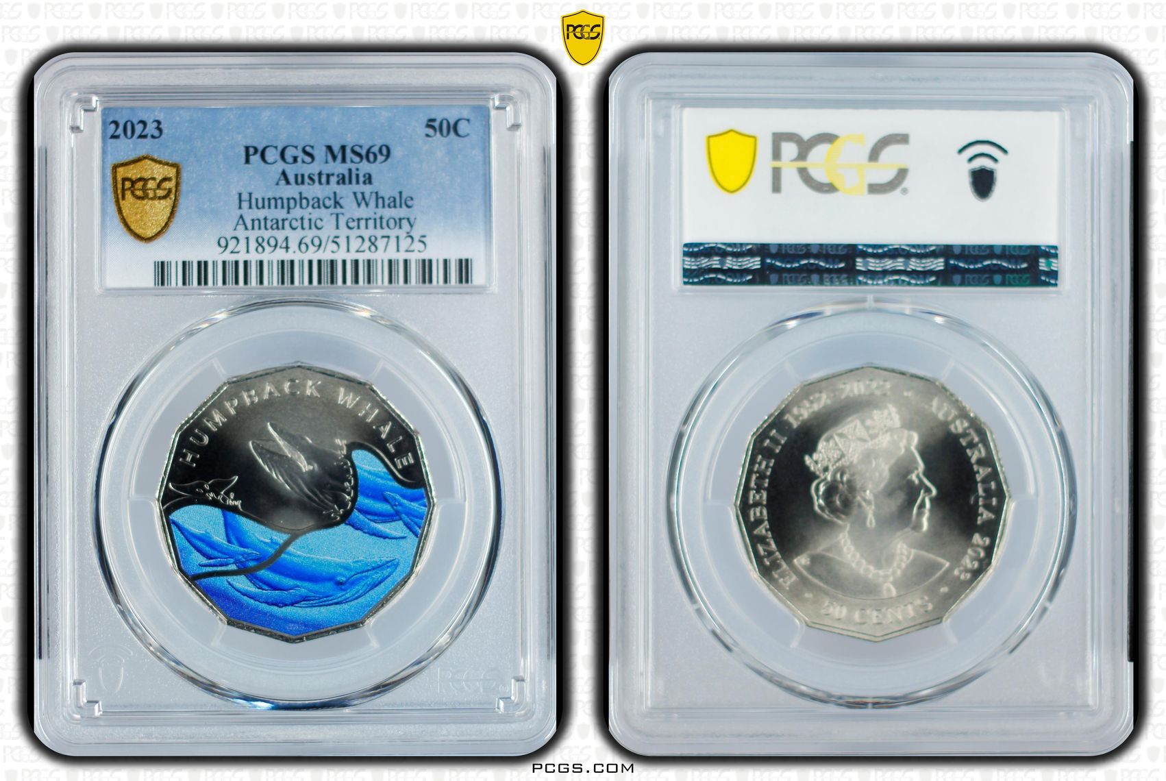 Humpback Whale Colourised Antarctic Territory, Fifty Cent, 2023, PCGS MS69