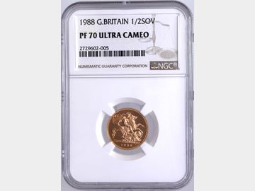 1988 ELIZABETH II PROOF GOLD HALF SOVEREIGN PF70 UCAM TOP POP!