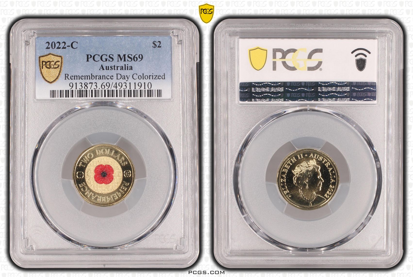 Remembrance Day Colourised, Two Dollar, 2022-C, PCGS MS69