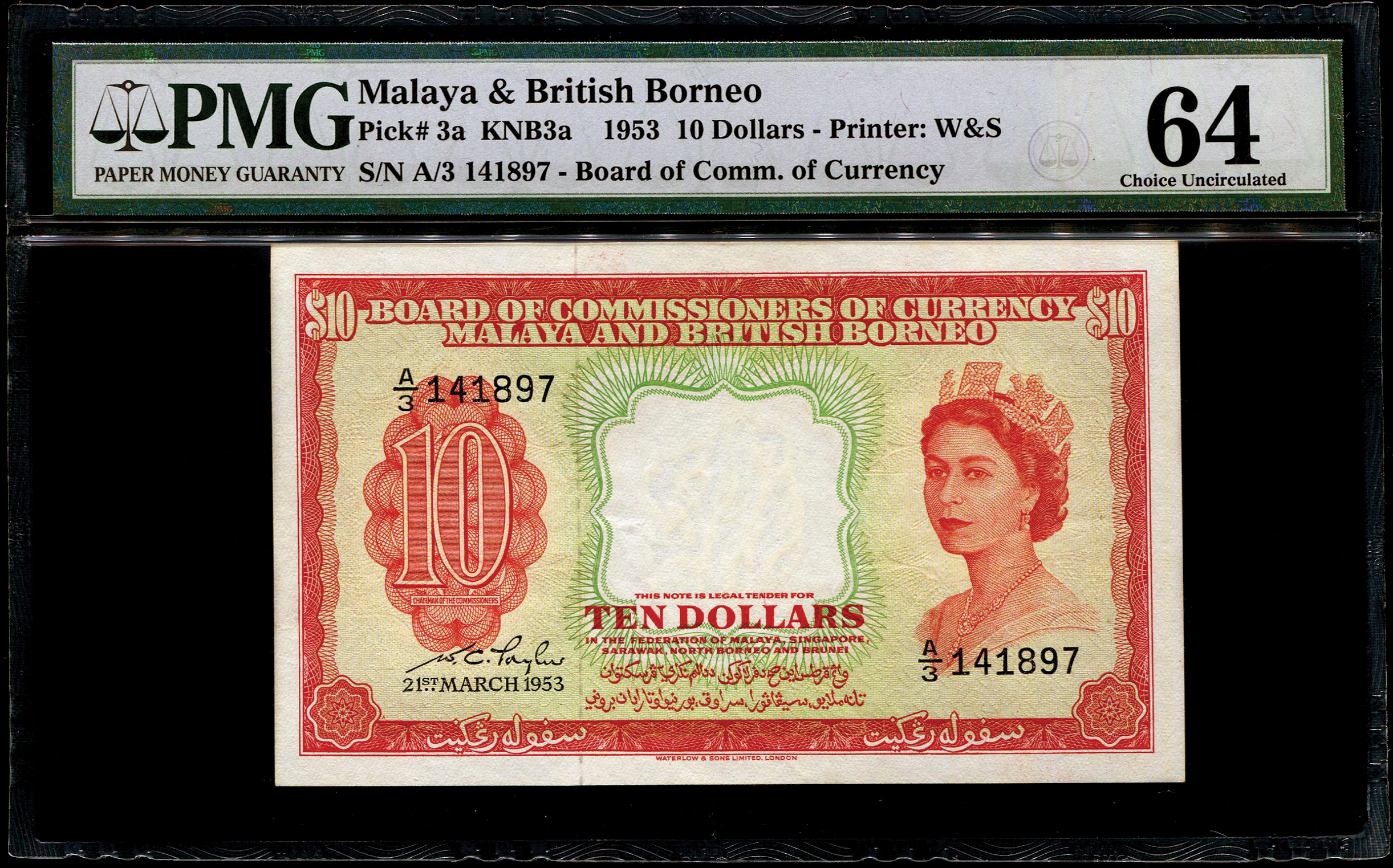 Malaya & British Borneo, $10, 1953, PMG 64 | TRIGOMETRIC SDN. BHD.