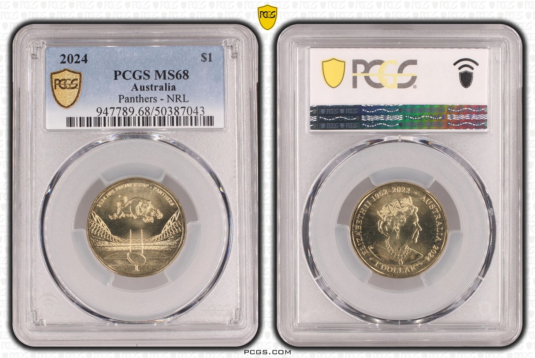 368 · Elizabeth II, Panthers - NRL  POP 3/0, One Dollar, 2024, PCGS MS68