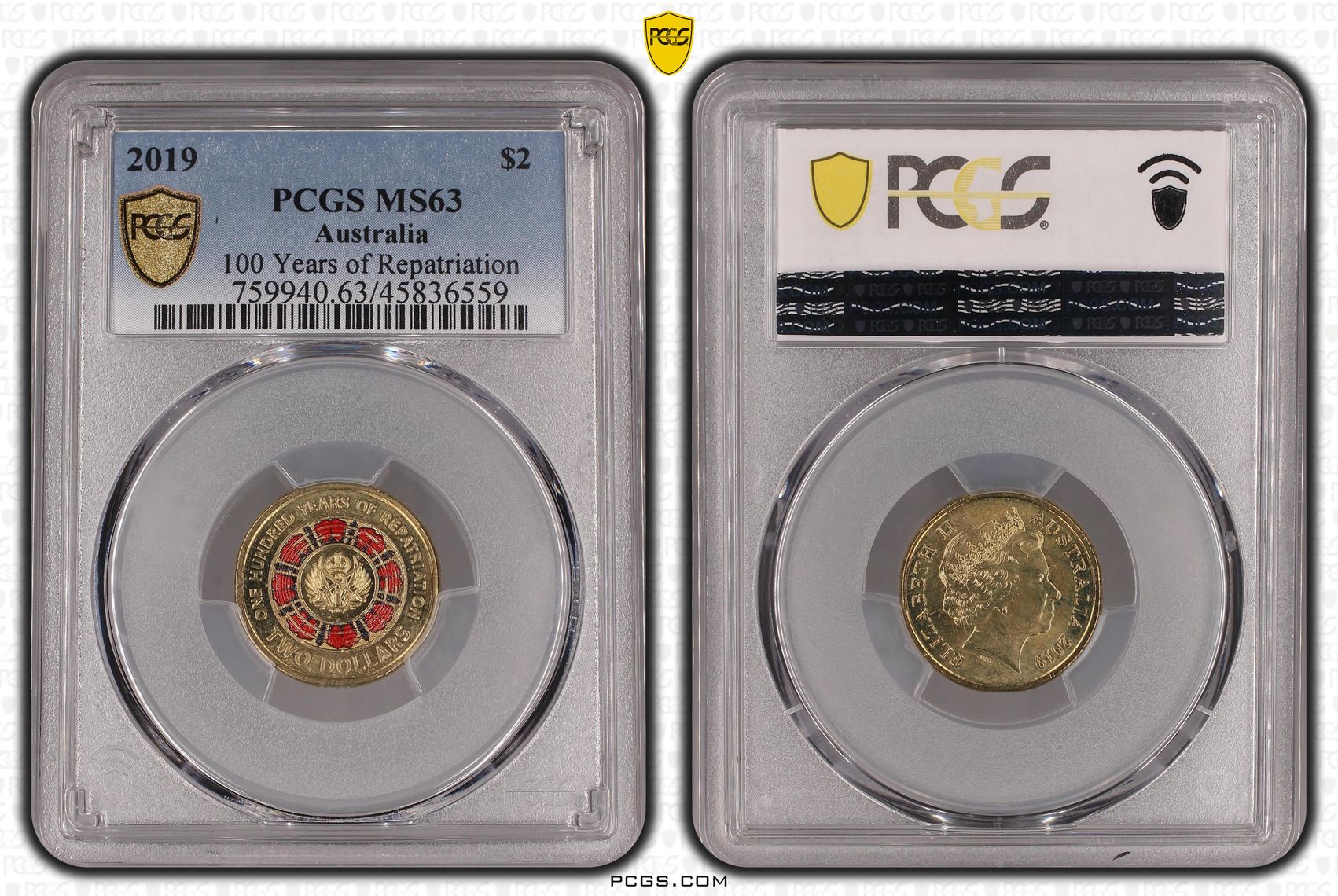 100 Years of Repatriation Colourised, Two Dollar, 2019, PCGS MS63