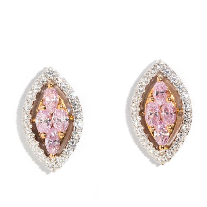 18 Carat White and Rose Gold Earrings with Pink and White Diamonds,