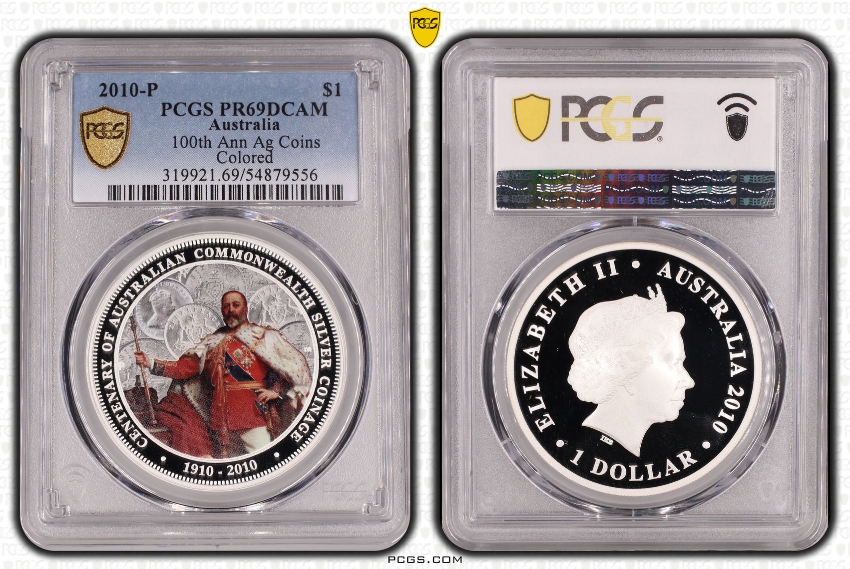 100th Anniv. Aus Silver Coins Colored, One Dollar, 2010-P, PCGS PR69DCAM