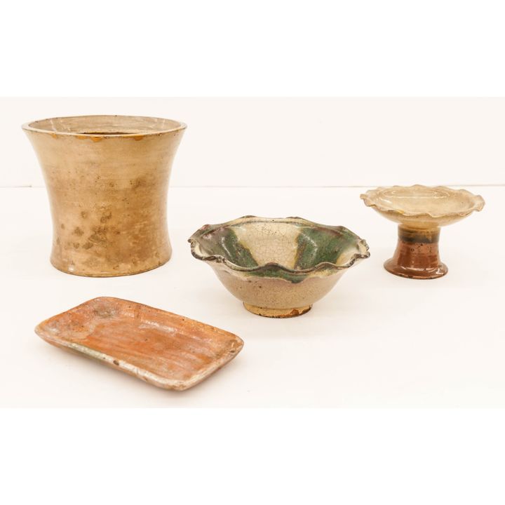 4pc Japanese Edo Seto and Oribe Ware Ceramics