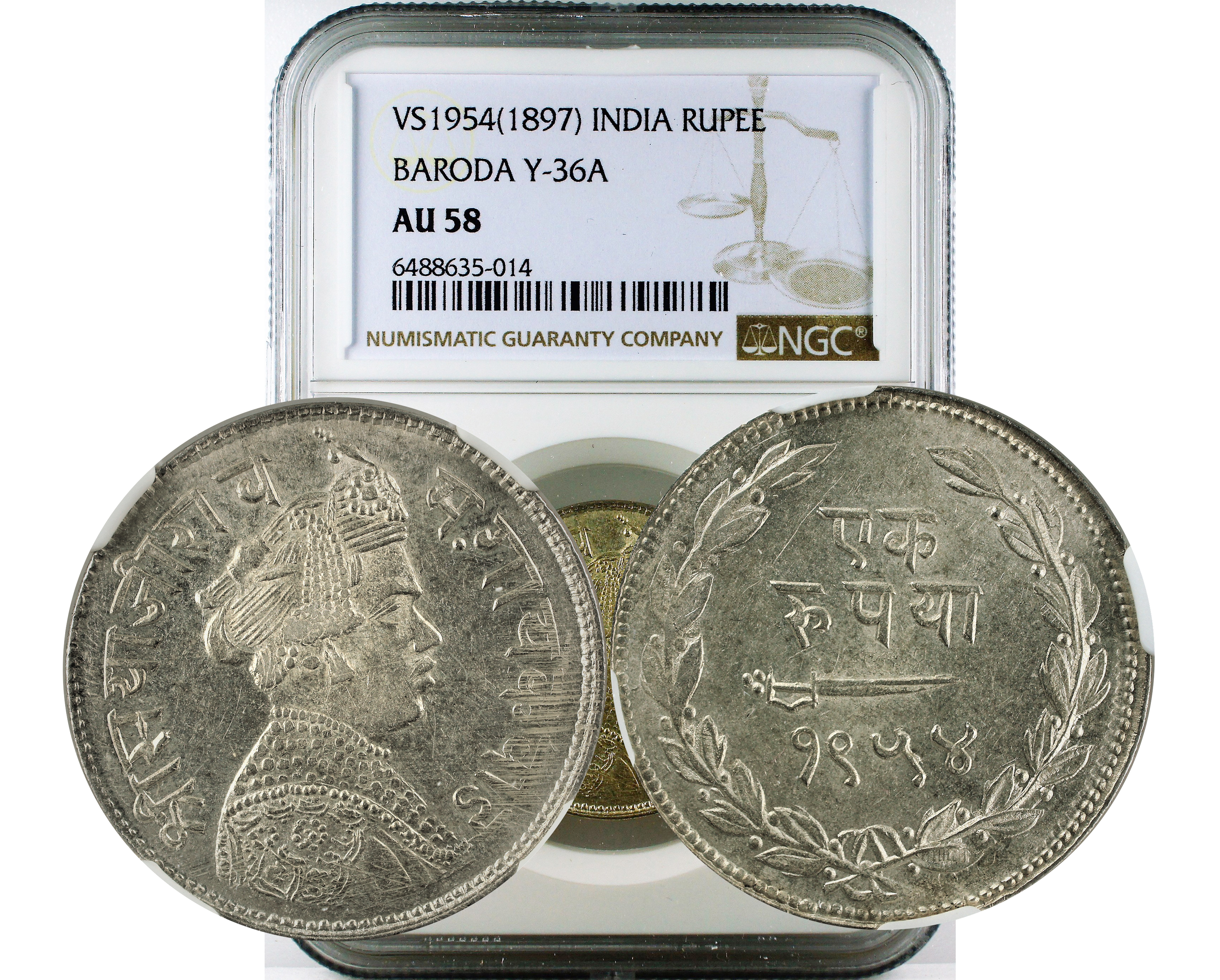 BARODA - RUPEE - VS 1954 - AU 58