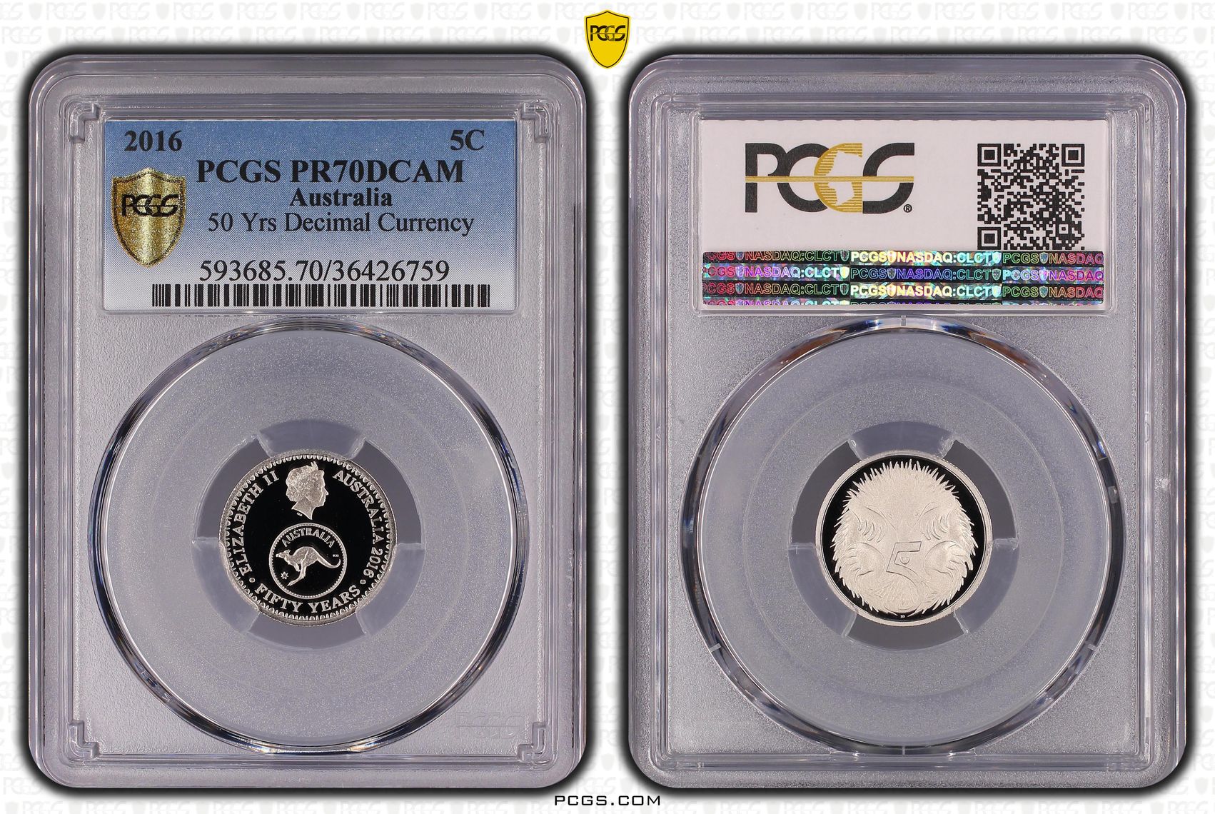 50 Yrs Decimal Currency, top pop, Five Cent, 2016, PCGS PR70DCAM