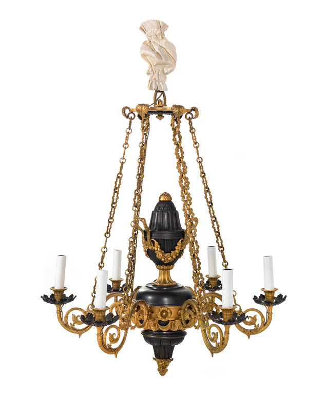 A William IV Gilt and Patinated Bronze Six-Light Chandelier
