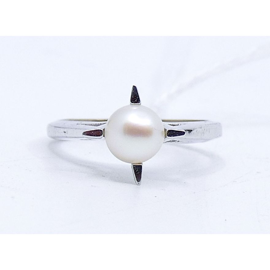 Modernist 10k Pearl White Gold Ring Size 5.5 - 2.5 Grams TW