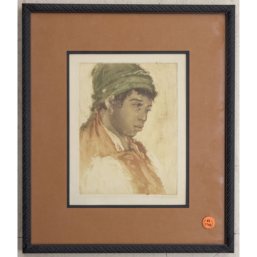 Caleb Arnold Slade Signed Portrait Etching Framed 15''x13''