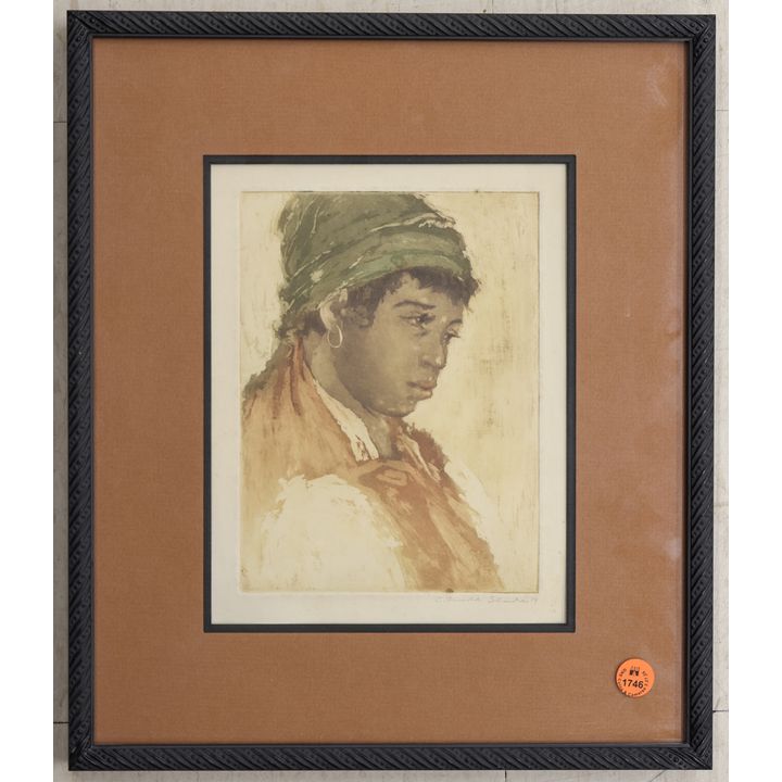 Caleb Arnold Slade Signed Portrait Etching Framed 15''x13''