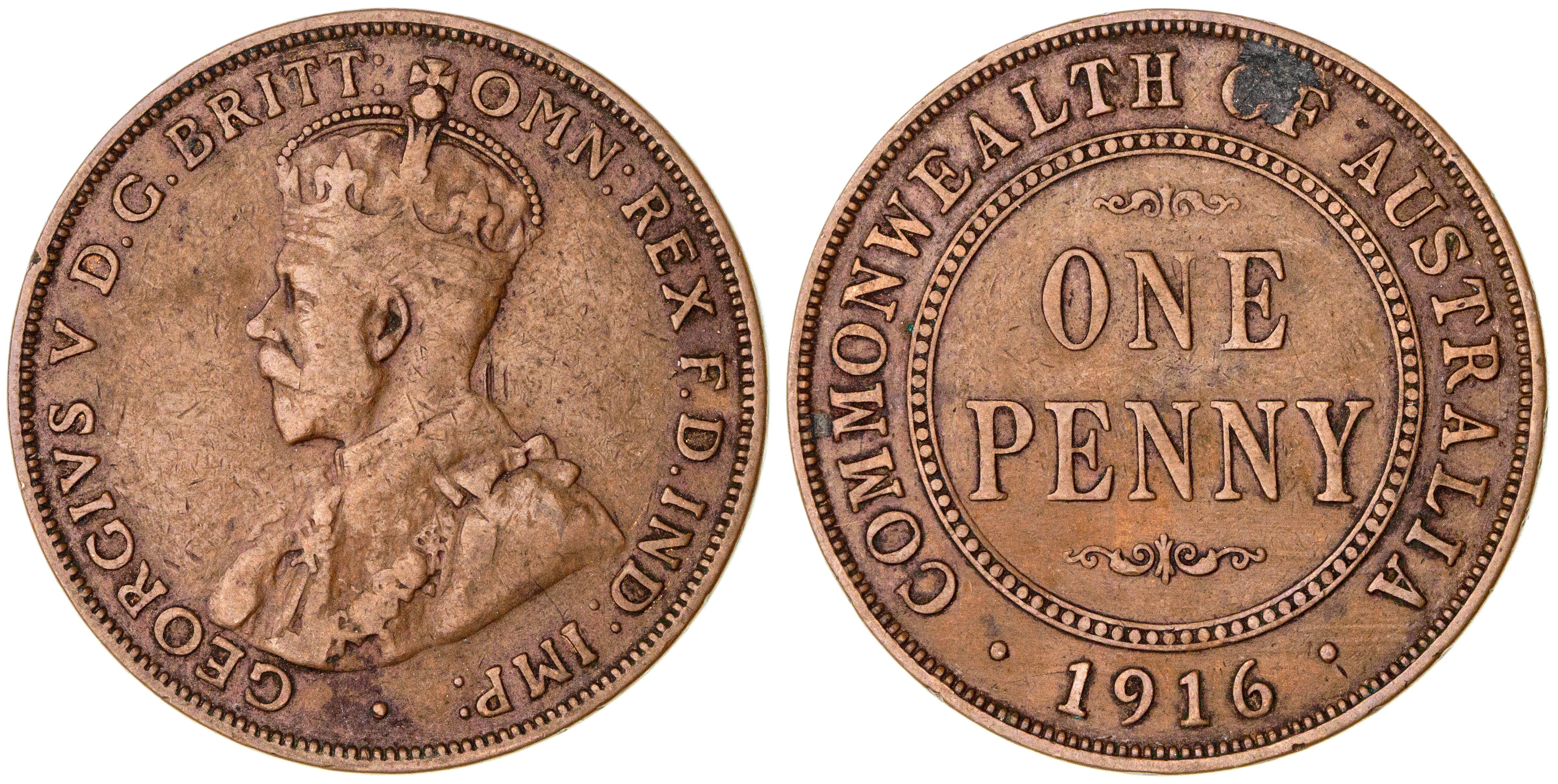 George V, Penny, 1916-I, Fine