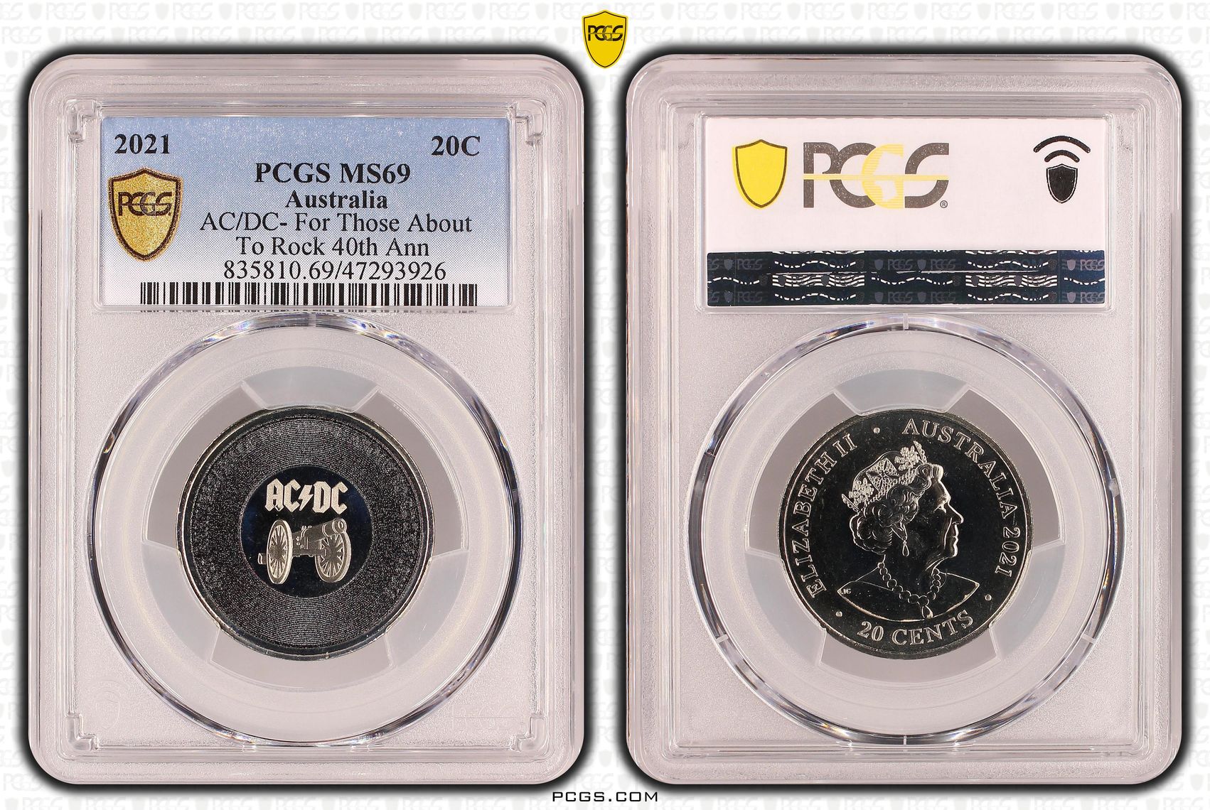 69 · AC/DC- For Those About To Rock, Twenty Cent, 2021, PCGS MS69