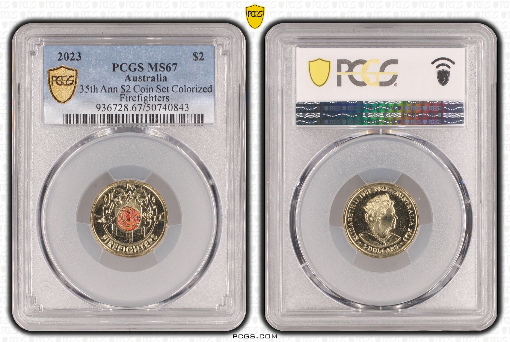 35th Ann $2 Coin Set Colorized - Firefighters , Two Dollar, 2023, PCGS MS67